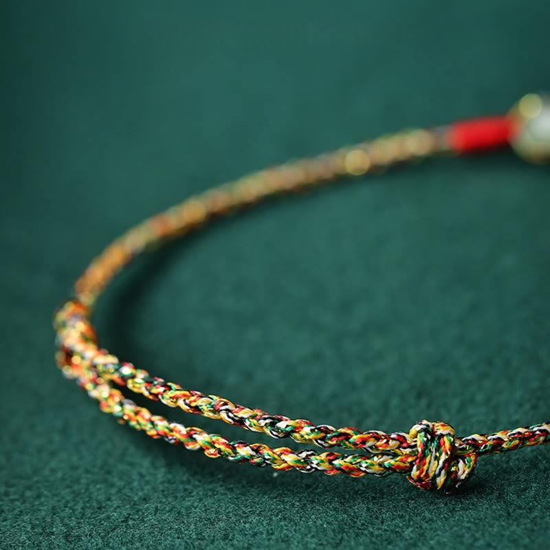 Handmade Jade Prosperity Bracelet with Peace Buckle Rope 14-17cm