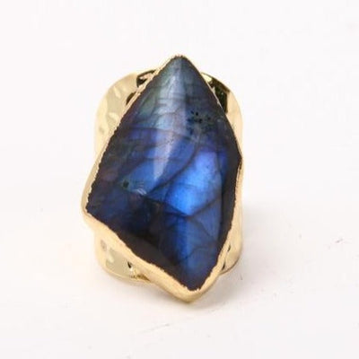 Handmade Labradorite Ring Adjustable Gold Band
