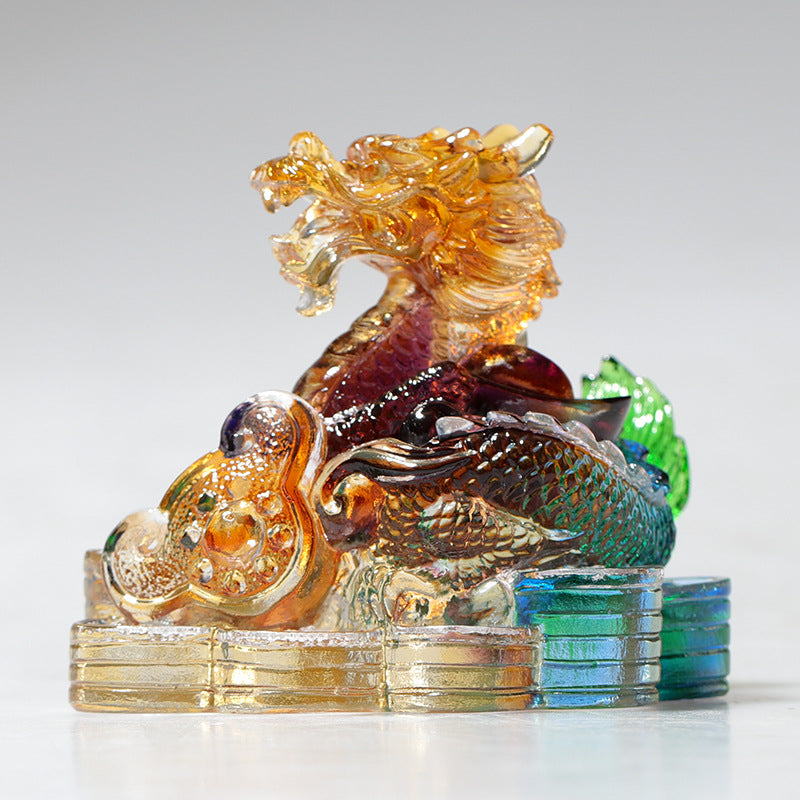 Handmade Liuli Crystal Chinese Dragon Figurine for Protection & Prosperity