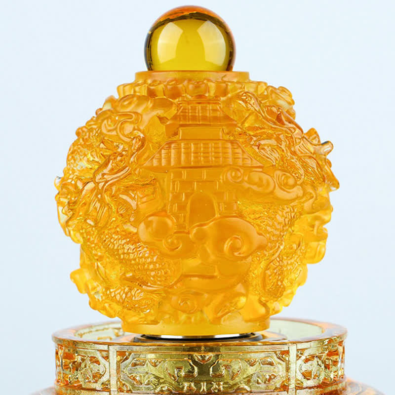 Handmade Liuli Crystal Feng Shui Dragon Decor 13.5cm