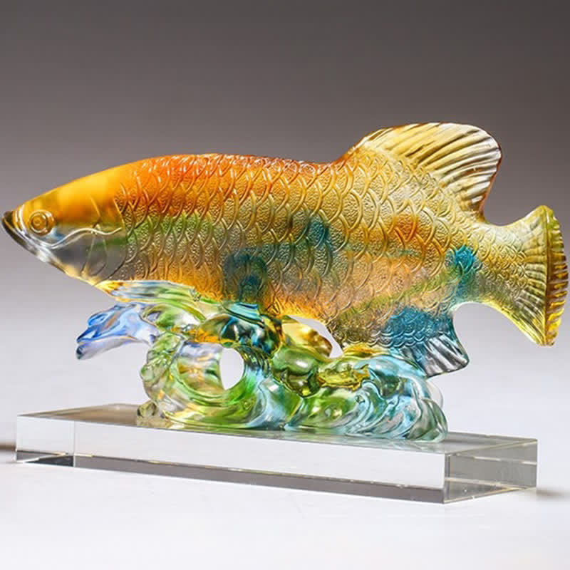 Handmade Liuli Crystal Koi Fish Feng Shui Decor