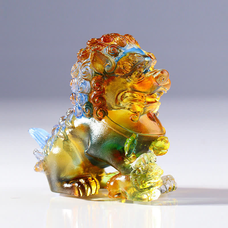 Handmade Liuli Crystal Lion Art Piece for Strength & Protection