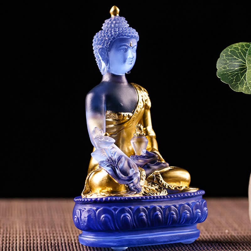 Handmade Liuli Crystal Medicine Buddha Statue 13cm