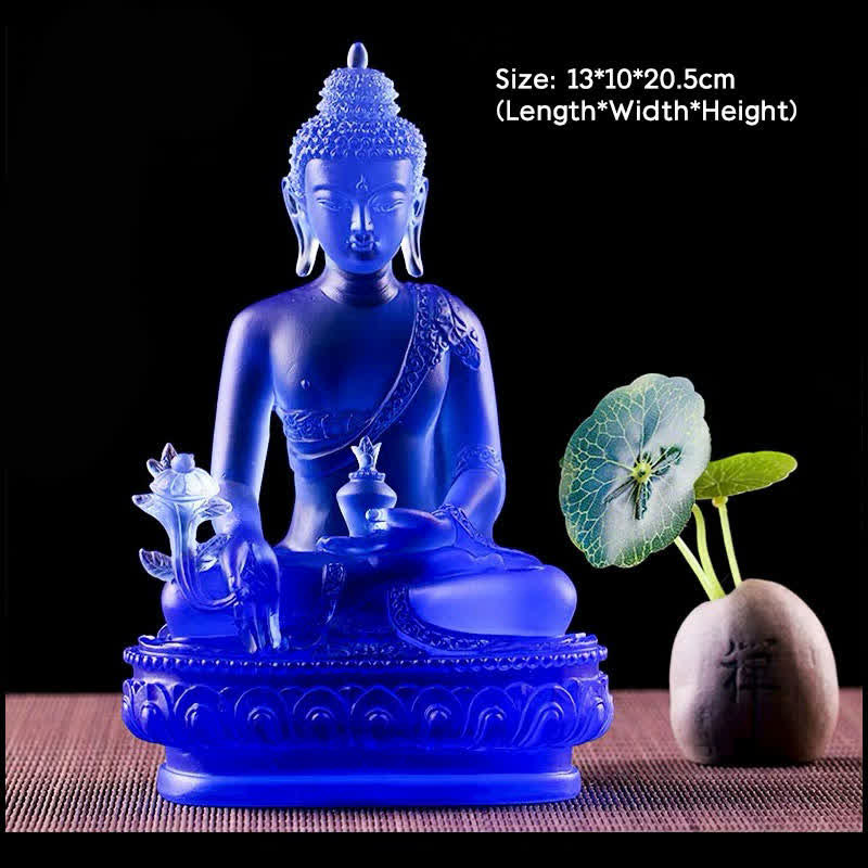 Handmade Liuli Crystal Medicine Buddha Statue 13cm