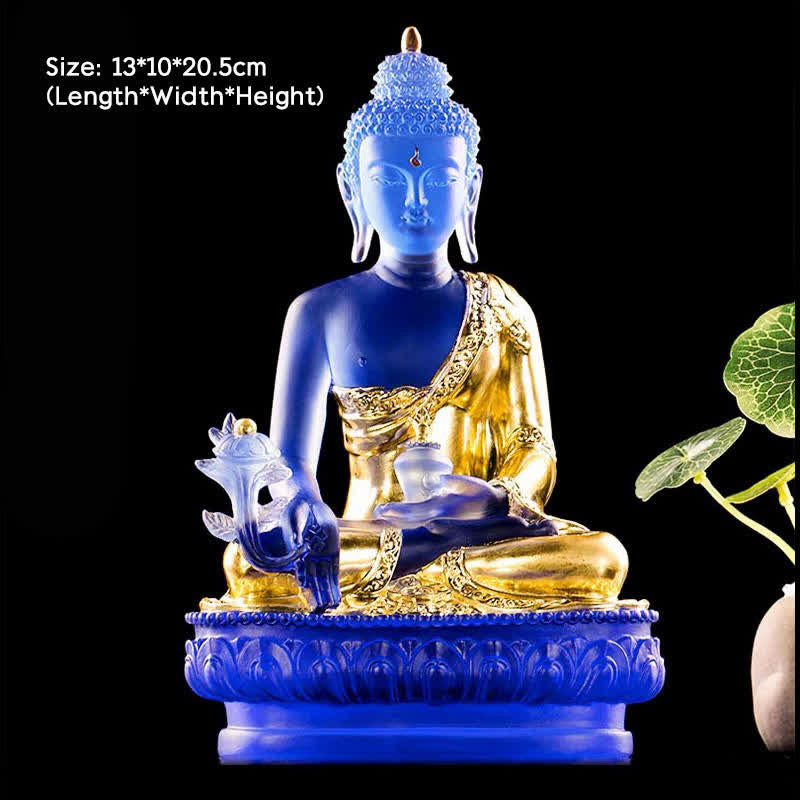 Handmade Liuli Crystal Medicine Buddha Statue 13cm