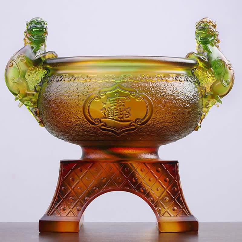 Handmade Liuli Crystal PiXiu Treasure Bowl Art Piece