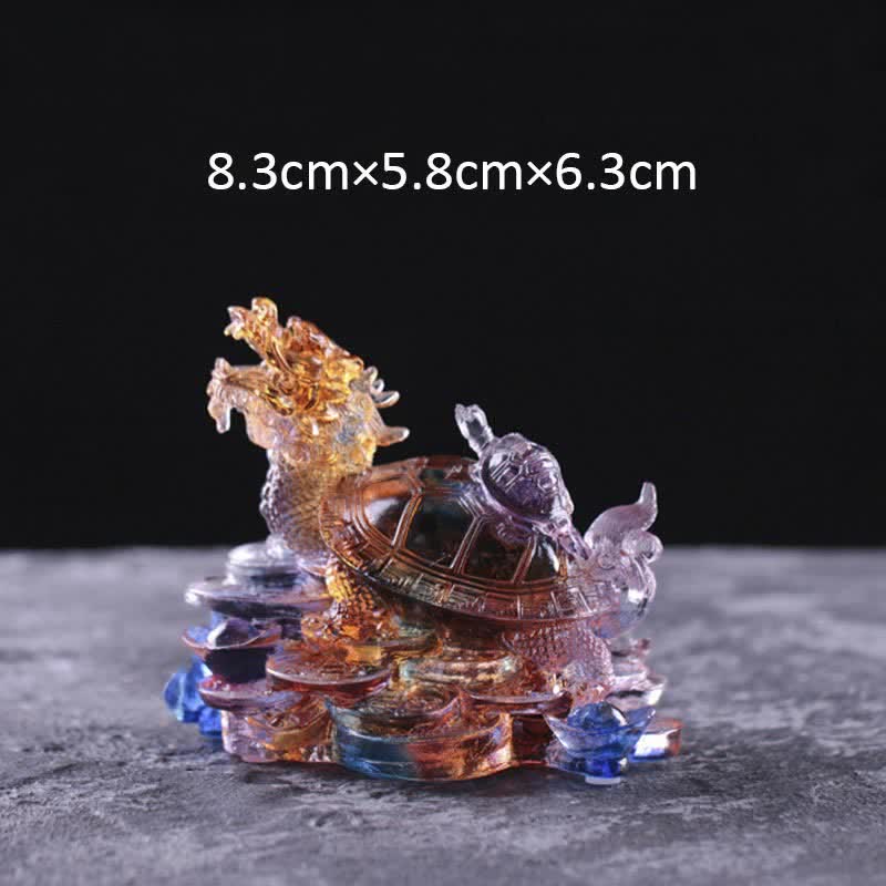 Handmade Liuli Feng Shui Dragon Turtle Art Piece for Luck
