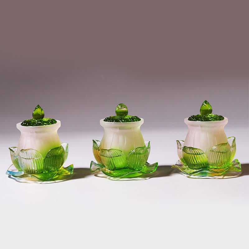 Handmade Liuli Feng Shui Lotus Crystal Art Piece