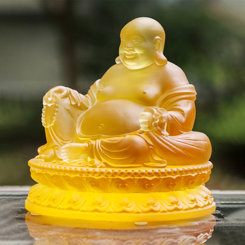Handmade Liuli Laughing Buddha Statue for Wealth & Luck