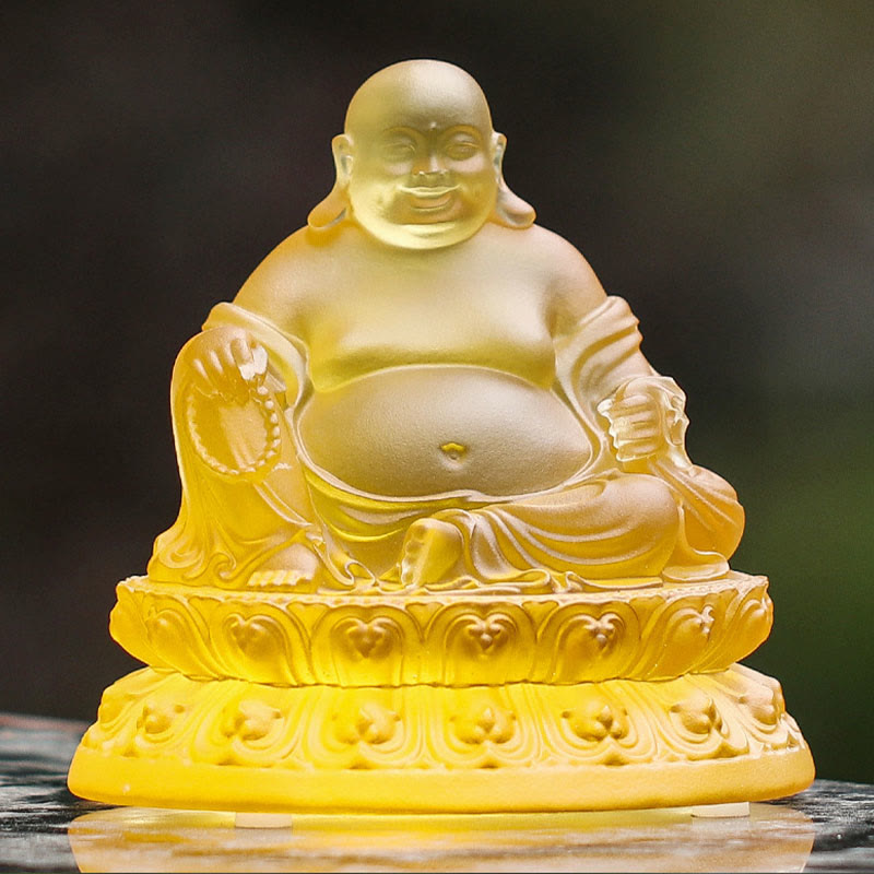 Handmade Liuli Laughing Buddha Statue for Wealth & Luck