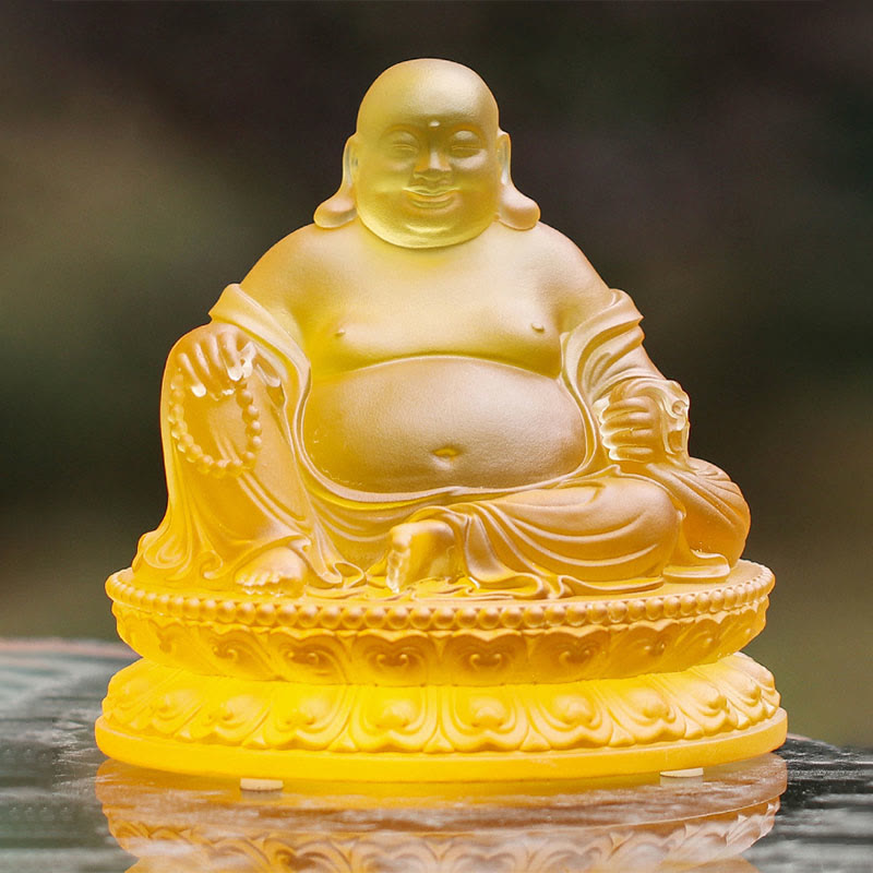 Handmade Liuli Laughing Buddha Statue for Wealth & Luck