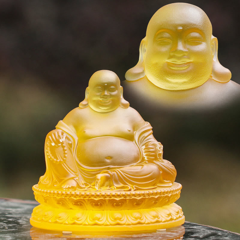 Handmade Liuli Laughing Buddha Statue for Wealth & Luck