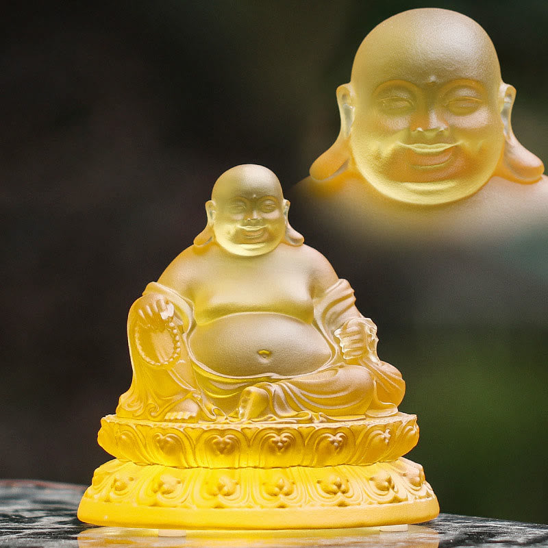 Handmade Liuli Laughing Buddha Statue for Wealth & Luck