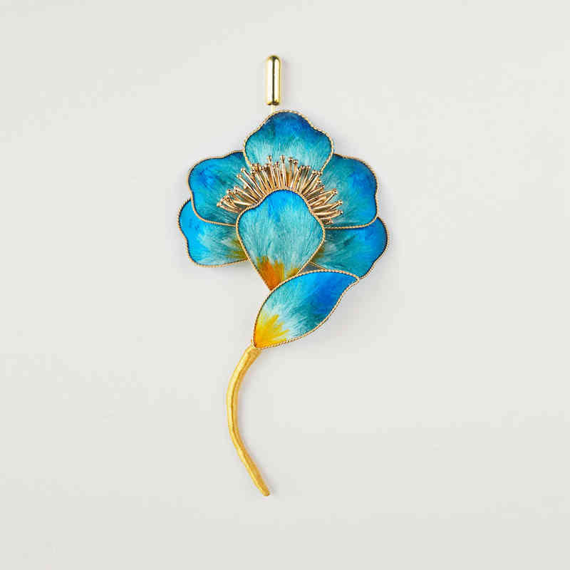 Handmade Mulberry Silk Blue Flower Brooch for Spiritual Growth