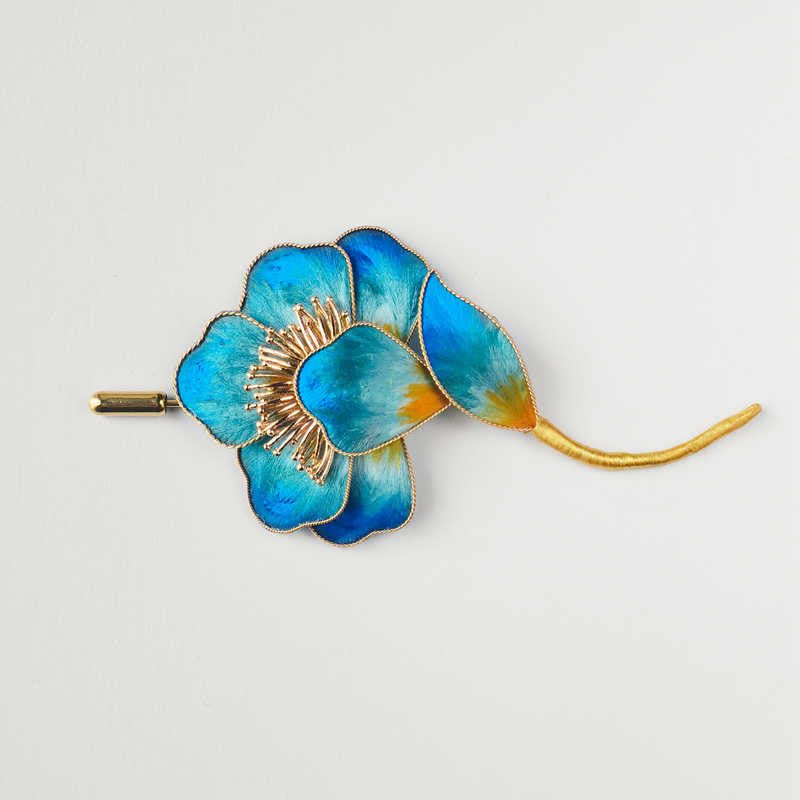 Handmade Mulberry Silk Blue Flower Brooch for Spiritual Growth