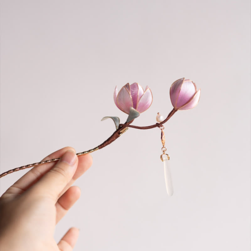 Handmade Purple Magnolia Hairpin Yangzhou Silk Flower