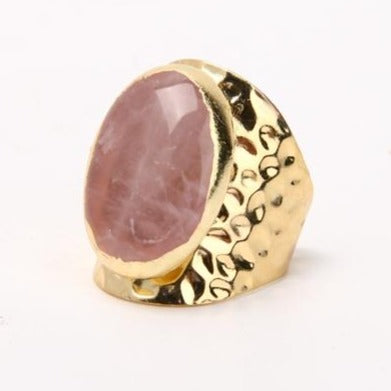 Handmade Rose Quartz Crystal Adjustable Ring