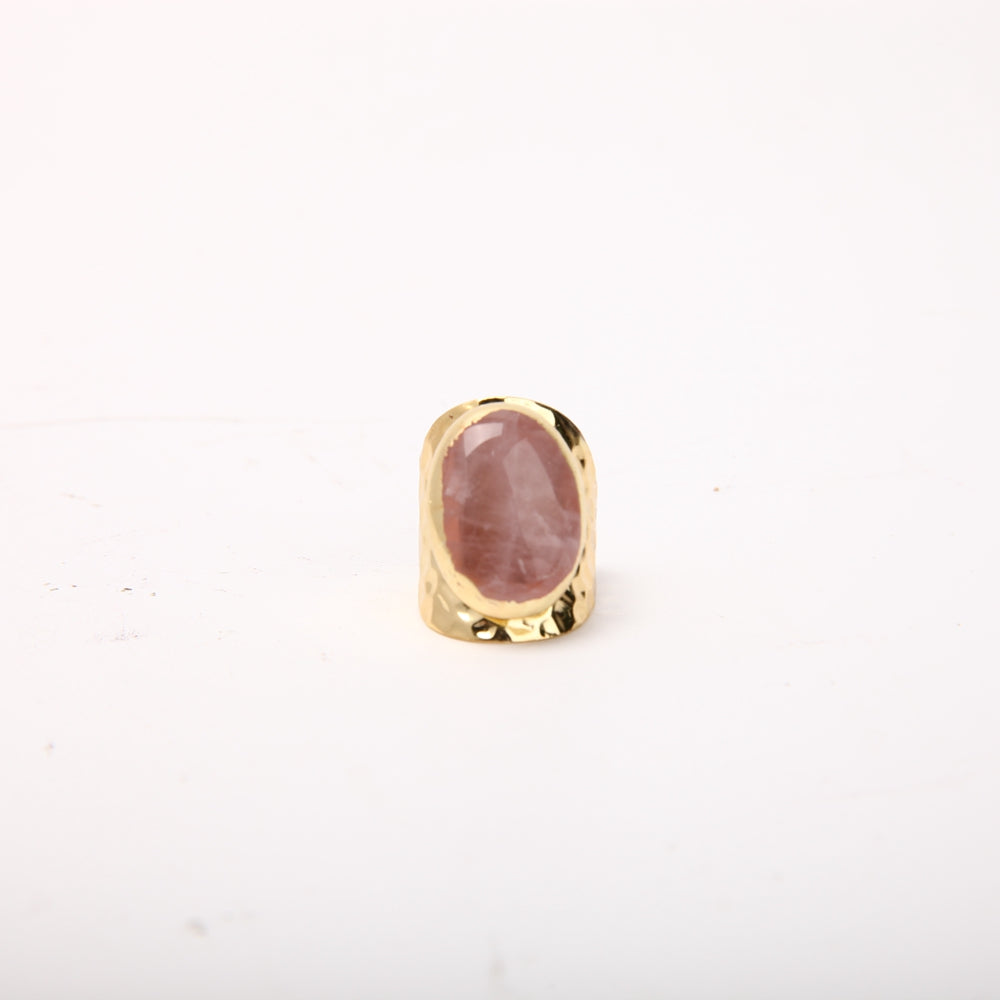 Handmade Rose Quartz Crystal Adjustable Ring