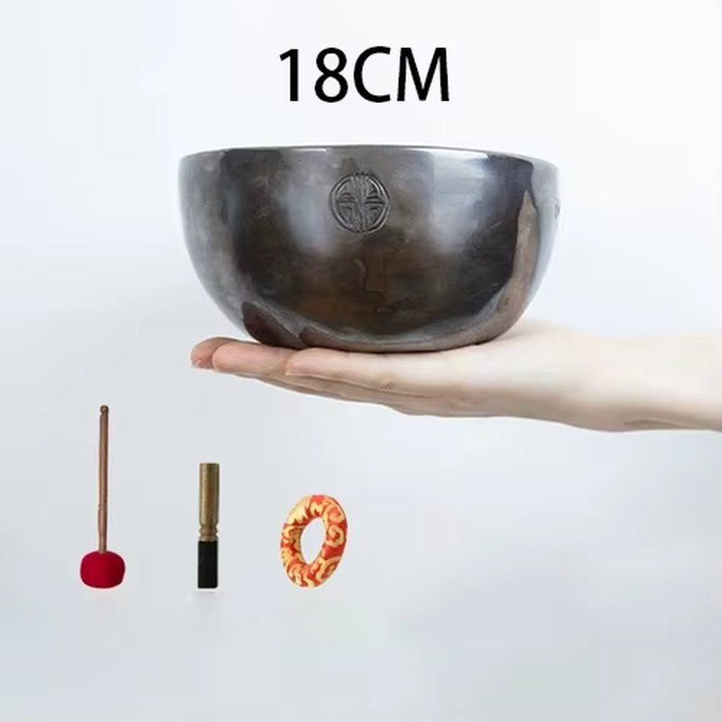 Handmade Tibetan Singing Bowl with Embossed Symbol for Meditation and Healing