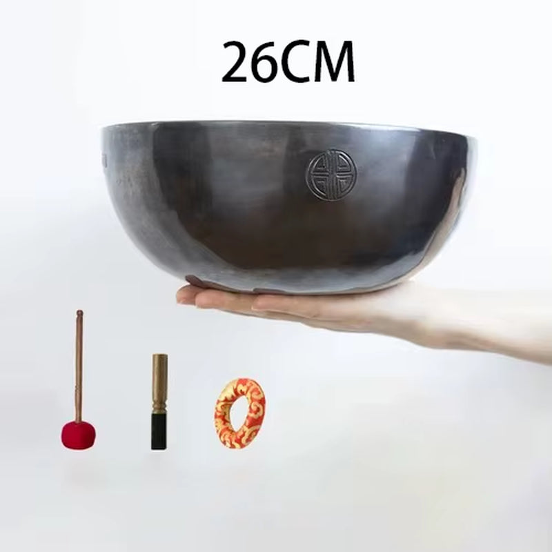 Dark metal Handmade Tibetan Singing Bowl with decorative engraving for meditation healing