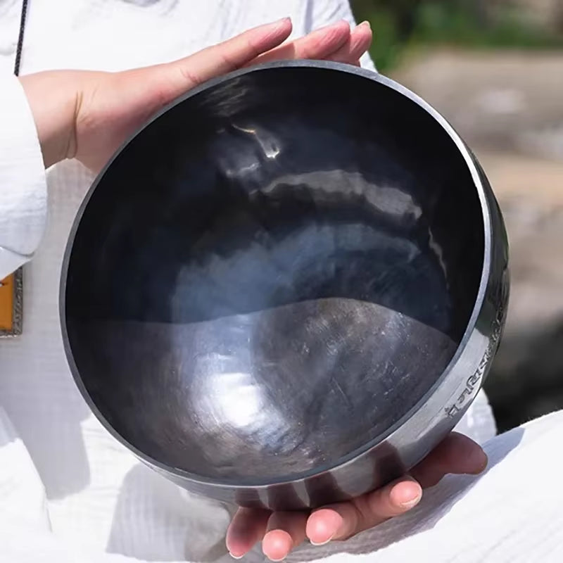 Dark metallic bowl with smooth interior for Handmade Tibetan Singing Bowl meditation healing