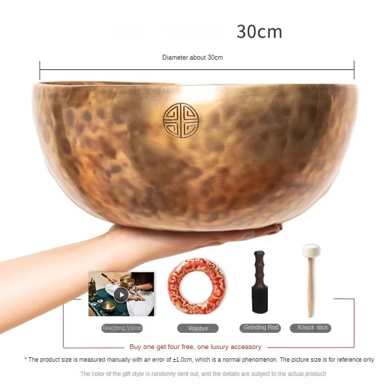 Hammered Copper Singing Bowl with Decorative Symbol for Healing and Meditation