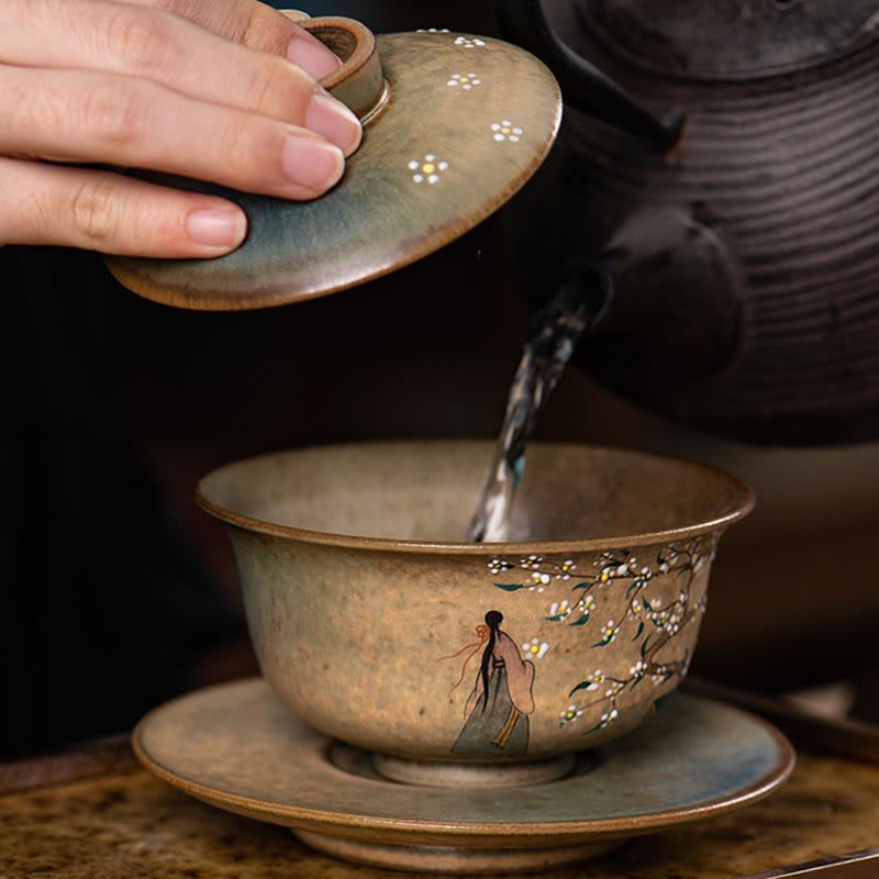 Hanfu Girl Porcelain Gaiwan Tea Cup 150ml Hand-Painted
