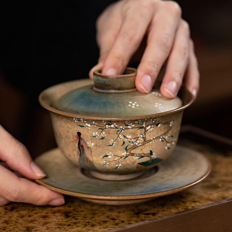 Hanfu Girl Porcelain Gaiwan Tea Cup 150ml Hand-Painted