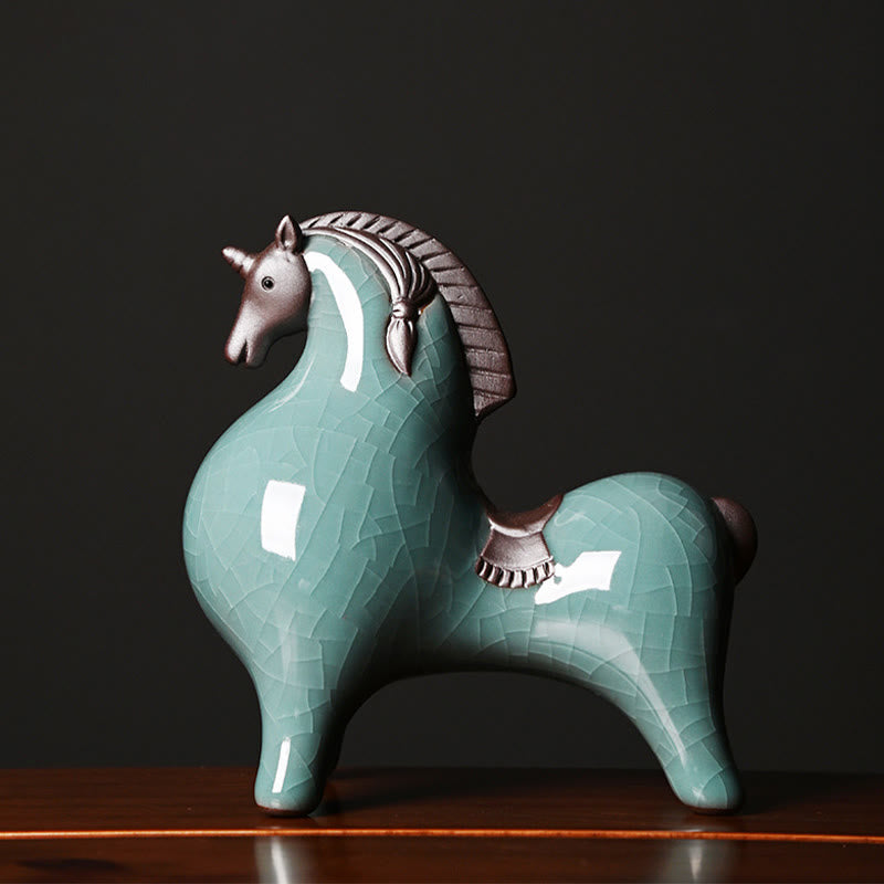 Head Down 11cm Ceramic Horse Figurine for Success & Freedom