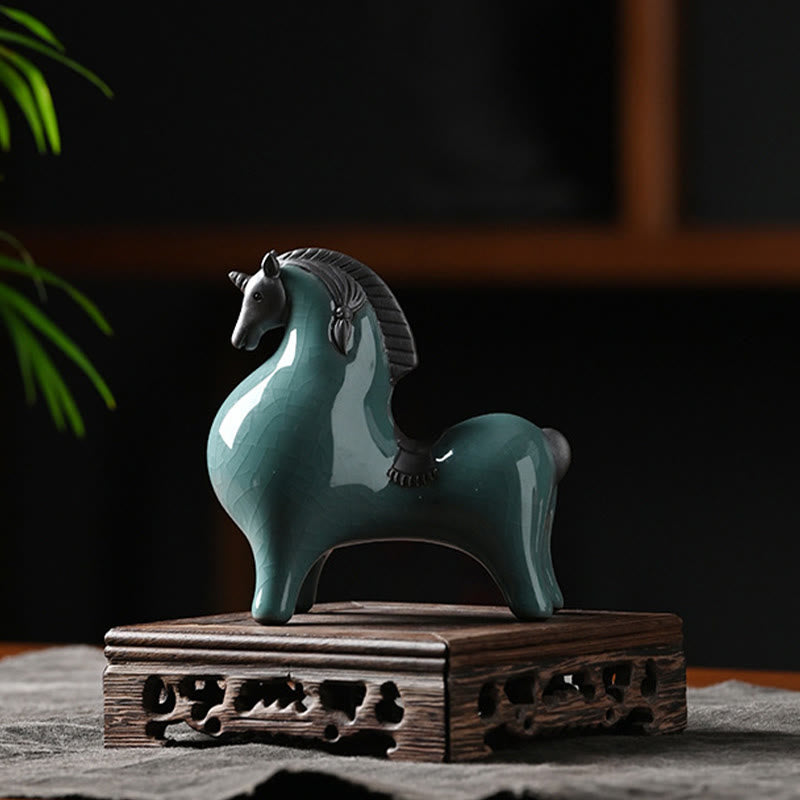 Head Down 11cm Ceramic Horse Figurine for Success & Freedom