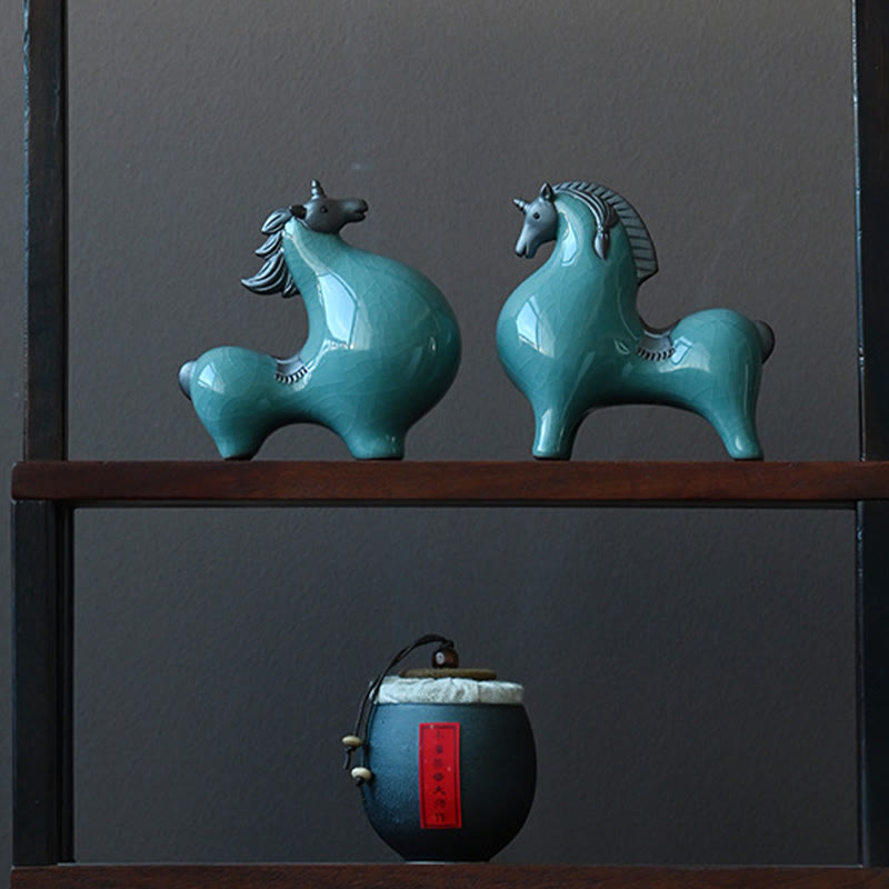 Head Down 11cm Ceramic Horse Figurine for Success & Freedom