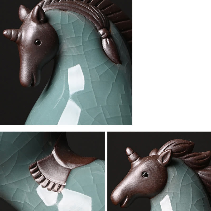 Head Down 11cm Ceramic Horse Figurine for Success & Freedom