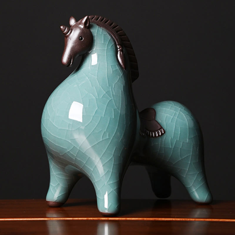 Head Down 11cm Ceramic Horse Figurine for Success & Freedom