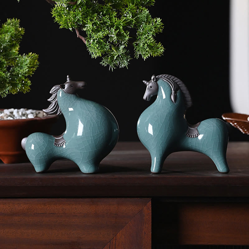 Head Down 11cm Ceramic Horse Figurine for Success & Freedom