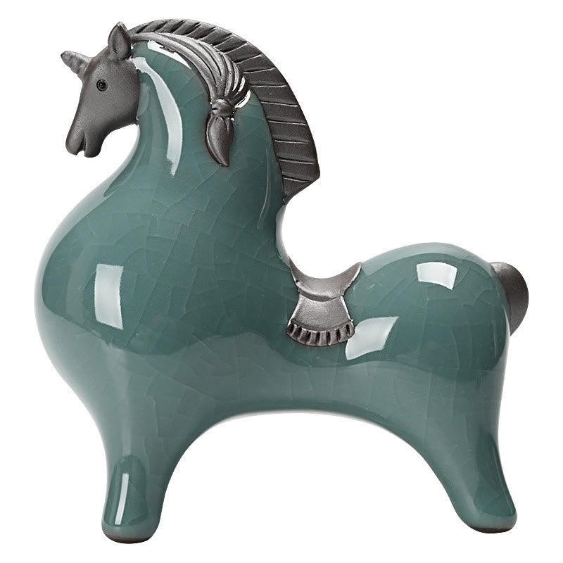Head Down 11cm Ceramic Horse Figurine for Success & Freedom