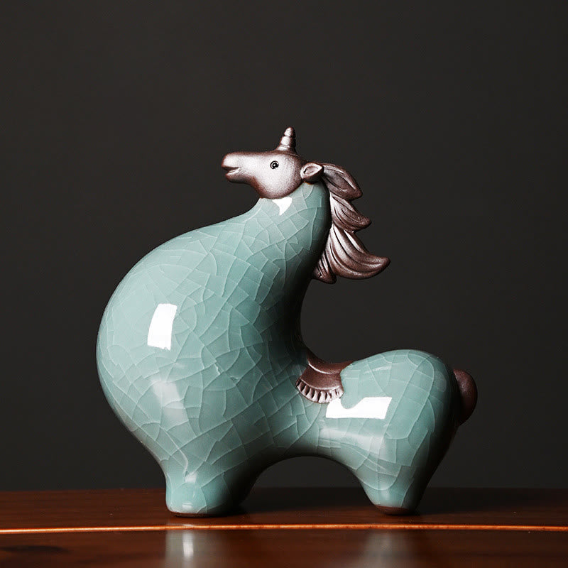 Head Down 11cm Ceramic Horse Figurine for Success & Freedom