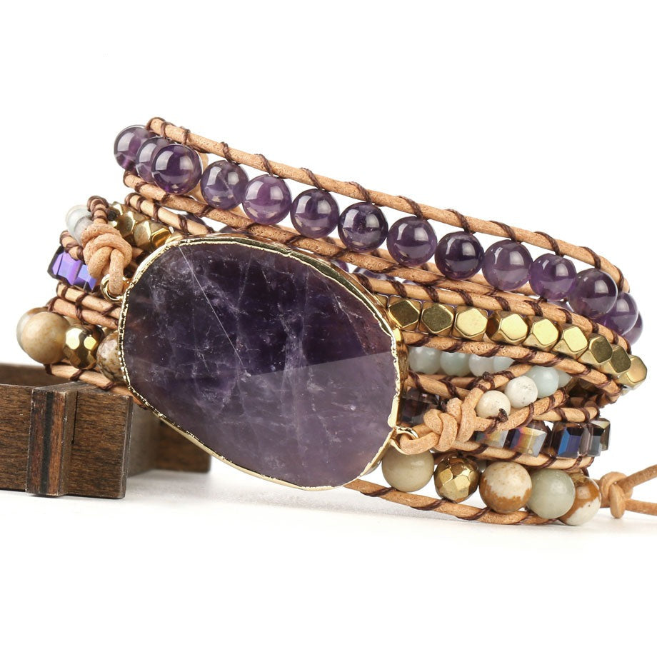 Gemstone Wrap Bracelet with Amethyst and Aventurine