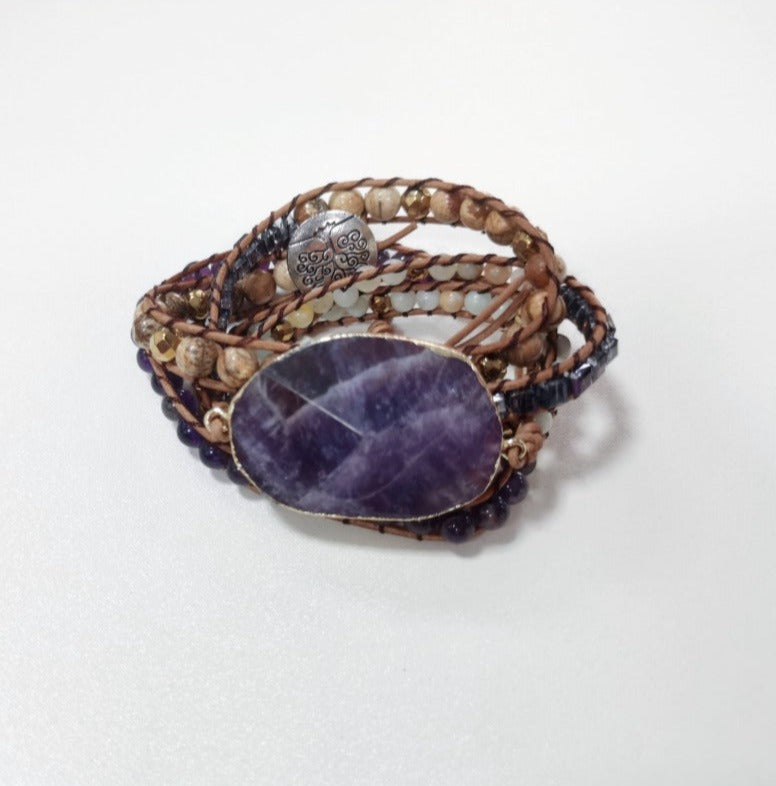 Gemstone Wrap Bracelet with Amethyst and Aventurine