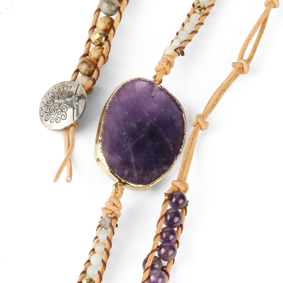 Gemstone Wrap Bracelet with Amethyst and Aventurine