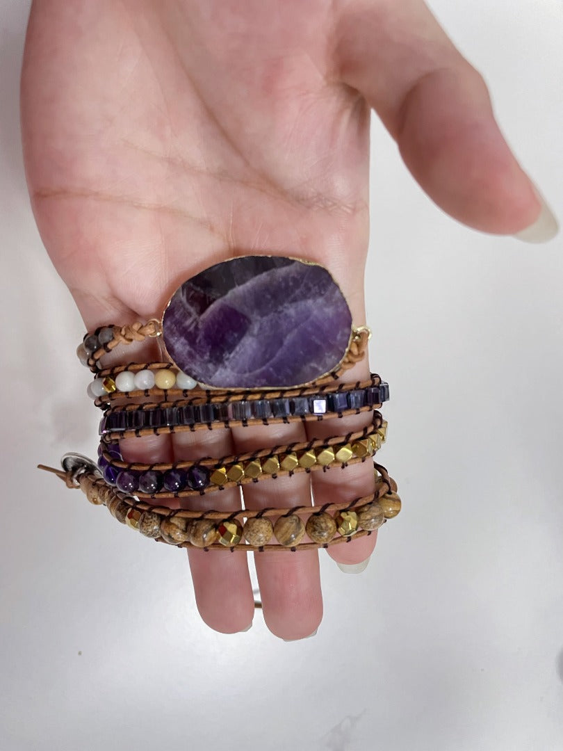 Gemstone Wrap Bracelet with Amethyst and Aventurine