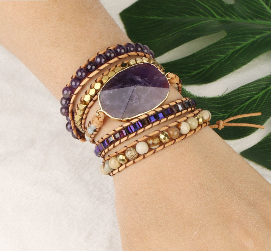 Gemstone Wrap Bracelet with Amethyst and Aventurine