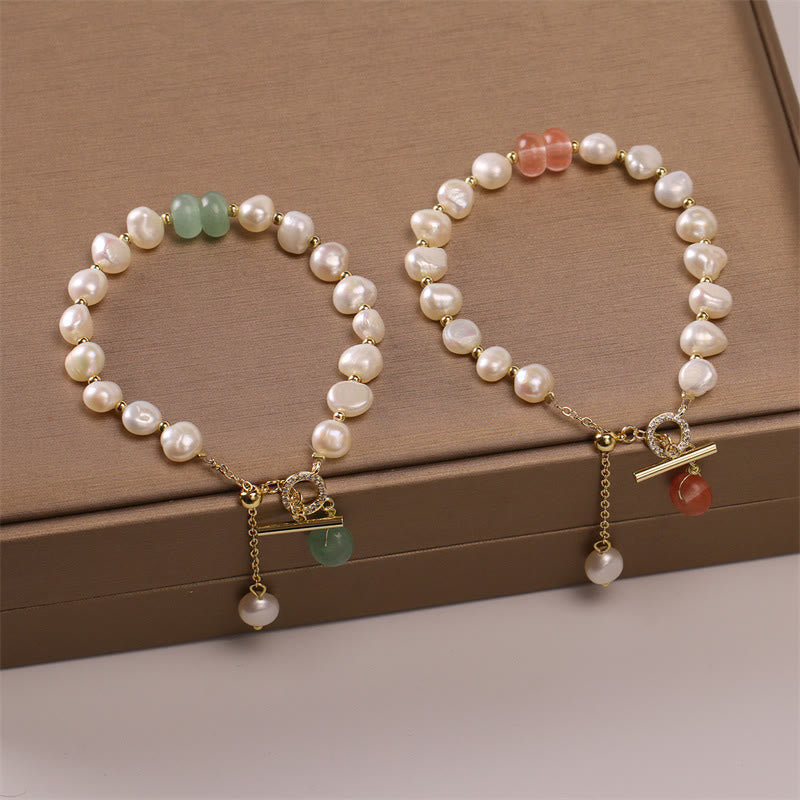 Healing Pearl Bracelet with Green Strawberry Quartz for Wisdom