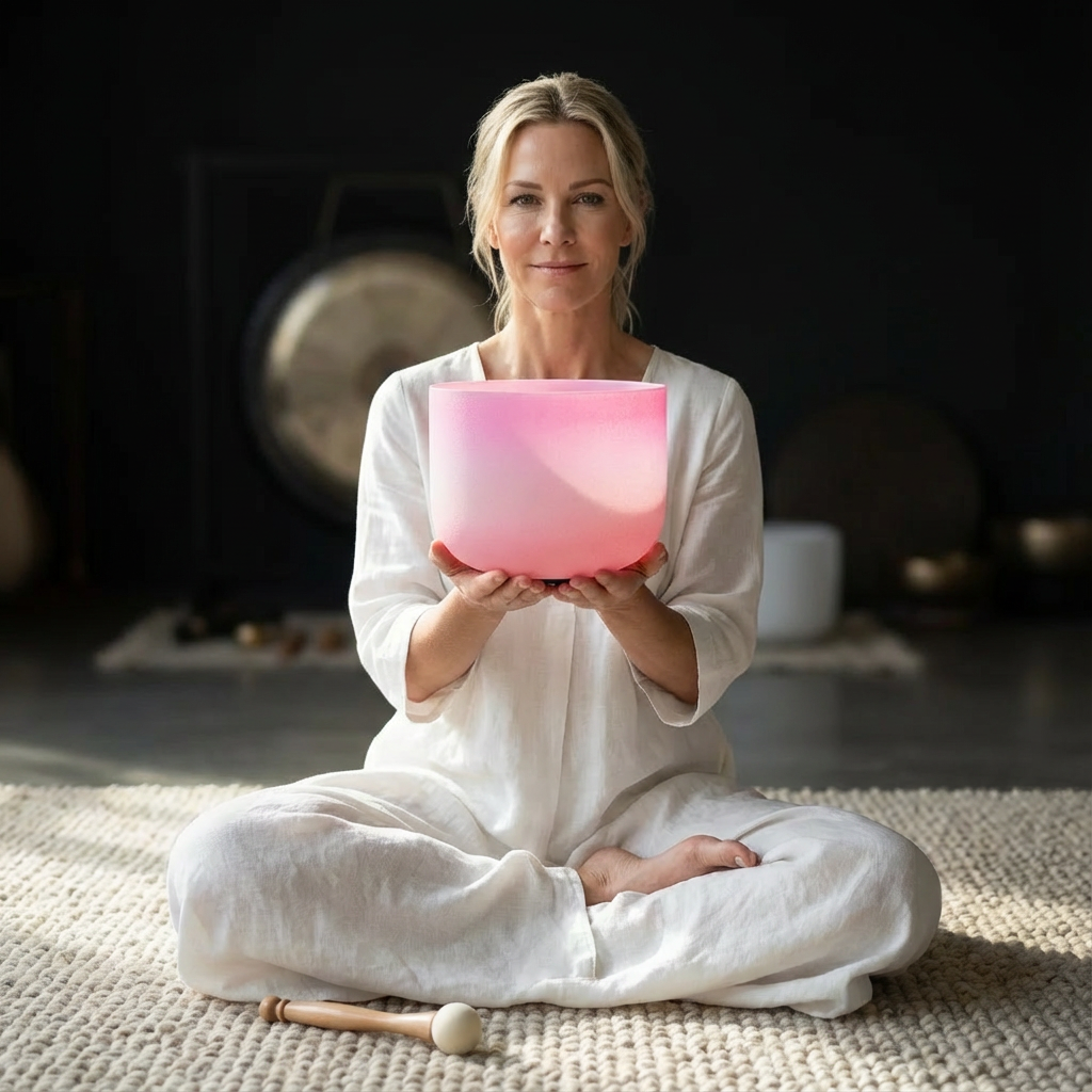 Heart Chakra Quartz Crystal Singing Bowl F Note