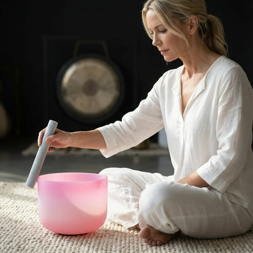 Heart Chakra Quartz Crystal Singing Bowl F Note