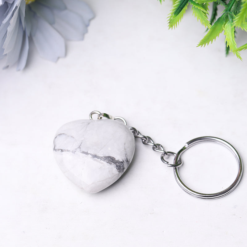Heart Crystal Key Chain | 1.15in Carved Gemstone | Healing Gifts
