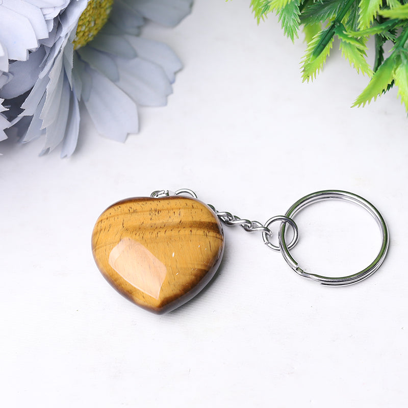 Heart Crystal Key Chain | 1.15in Carved Gemstone | Healing Gifts
