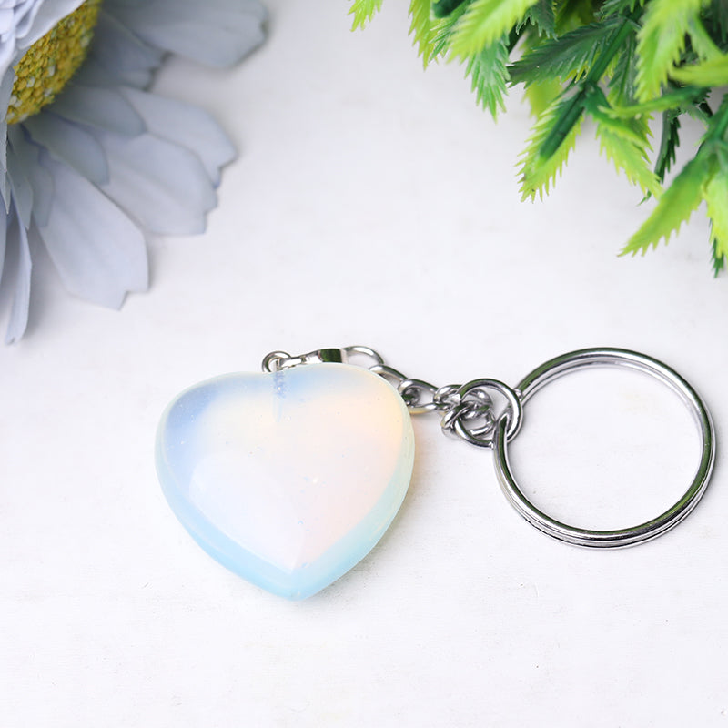 Heart Crystal Key Chain | 1.15in Carved Gemstone | Healing Gifts