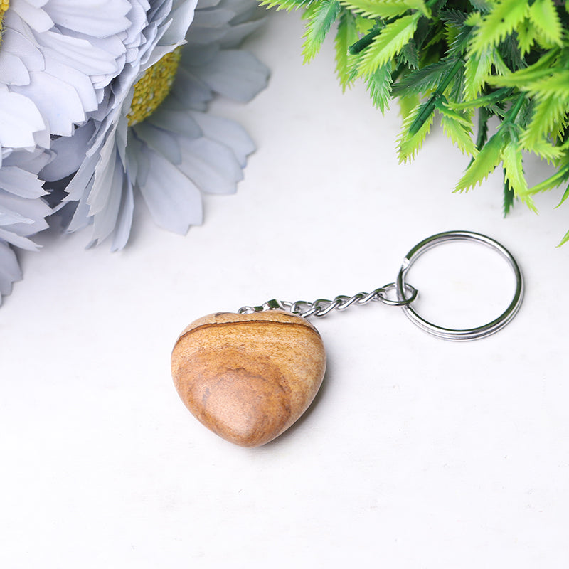 Heart Crystal Key Chain | 1.15in Carved Gemstone | Healing Gifts