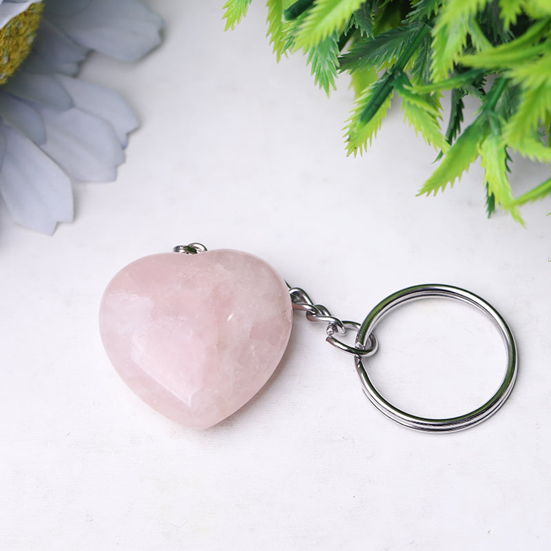 Heart Crystal Key Chain | 1.15in Carved Gemstone | Healing Gifts