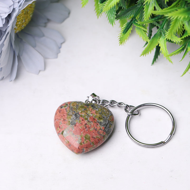 Heart Crystal Key Chain | 1.15in Carved Gemstone | Healing Gifts